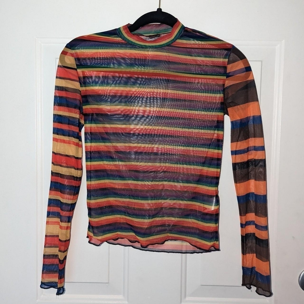 Rare Unif Rainbow Striped Colorblock Mesh Size Sm - image 1